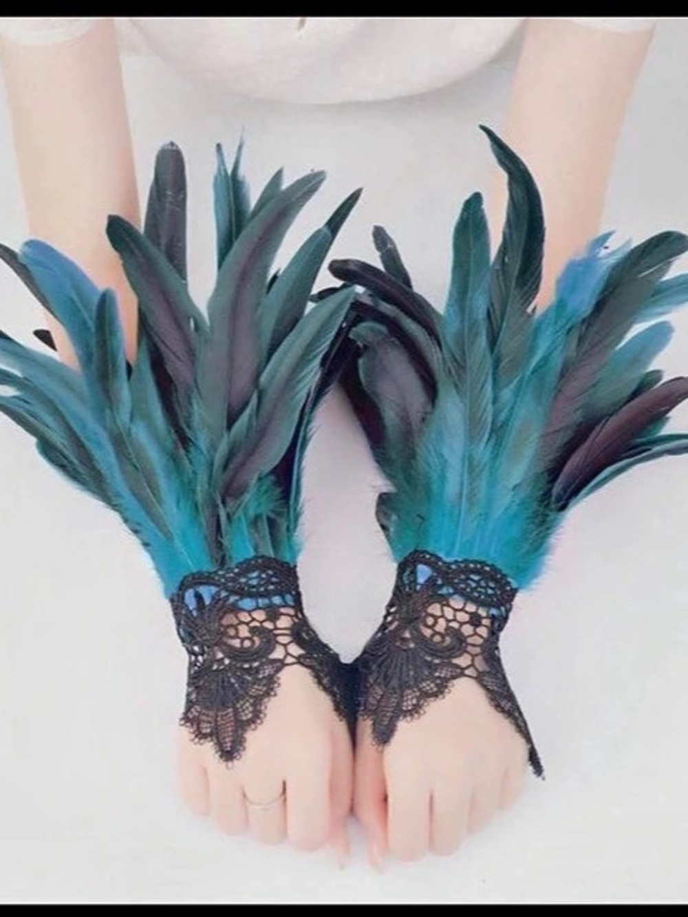 Feather Wrist Cuffs in Blue Green & Black NWT